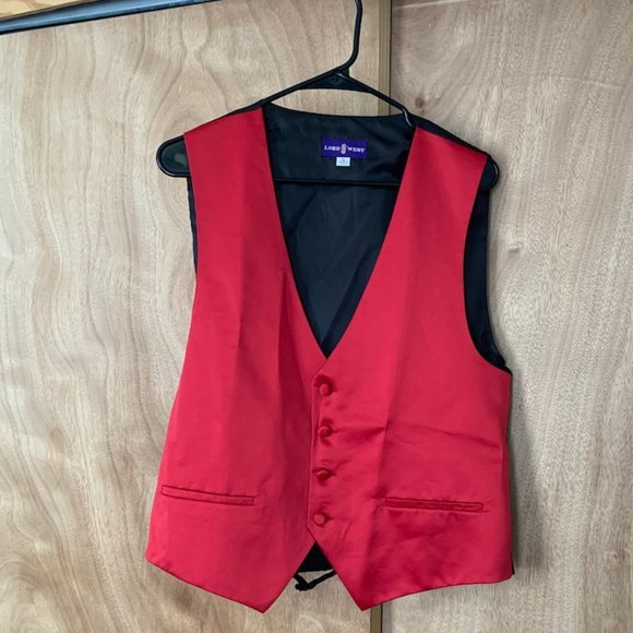 Red Satin Button-up Vest - Picture 1 of 3